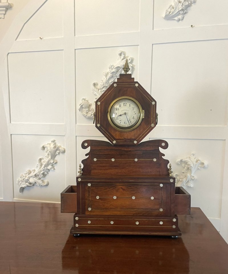 Antique Rosewood Inlaid Mantle Clock by Walker and Hall - Image 5